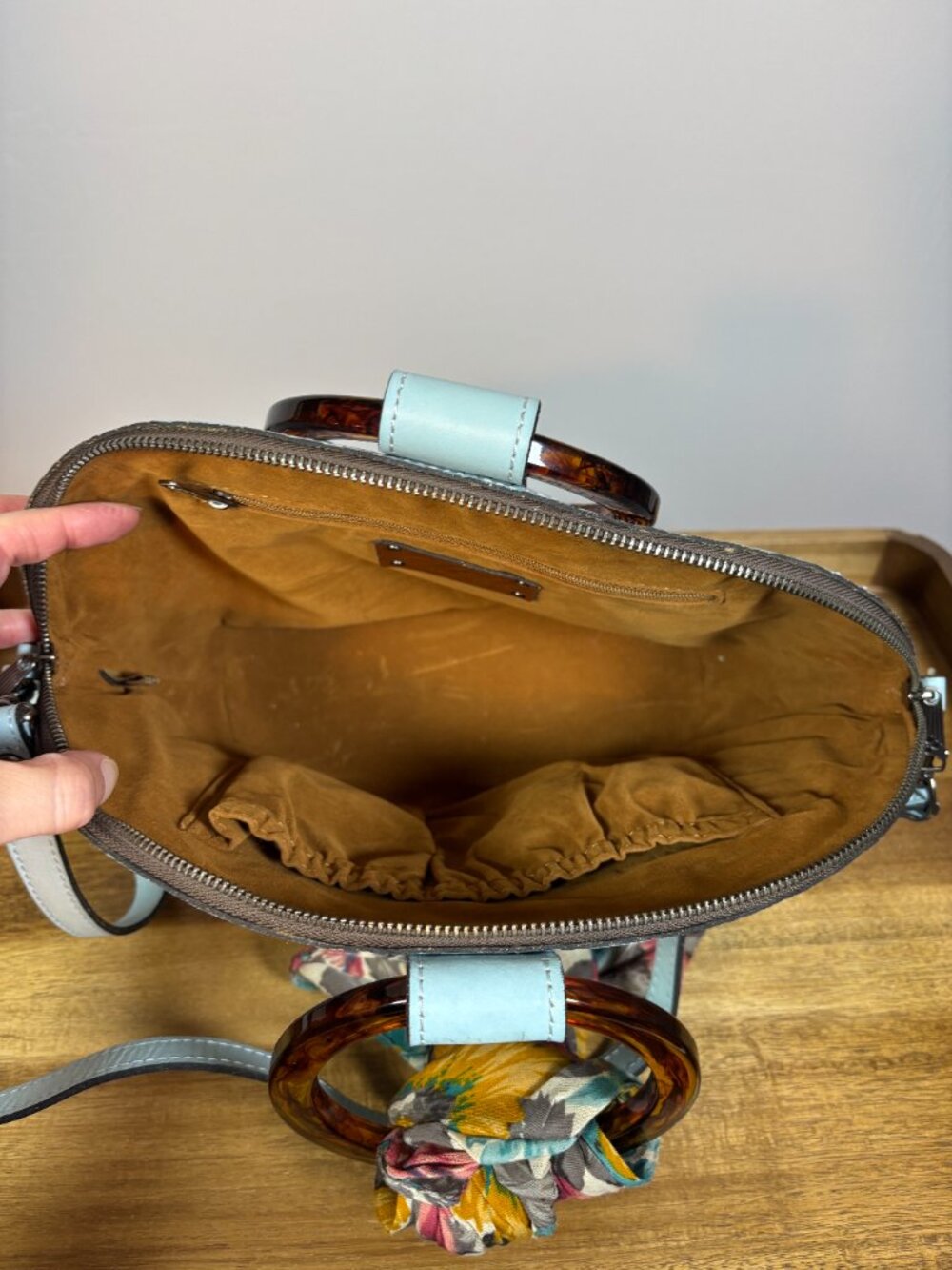 Patricia Nash Meldola Light Blue Leather Dome Satchel w/ Scarf - Picture 9 of 11